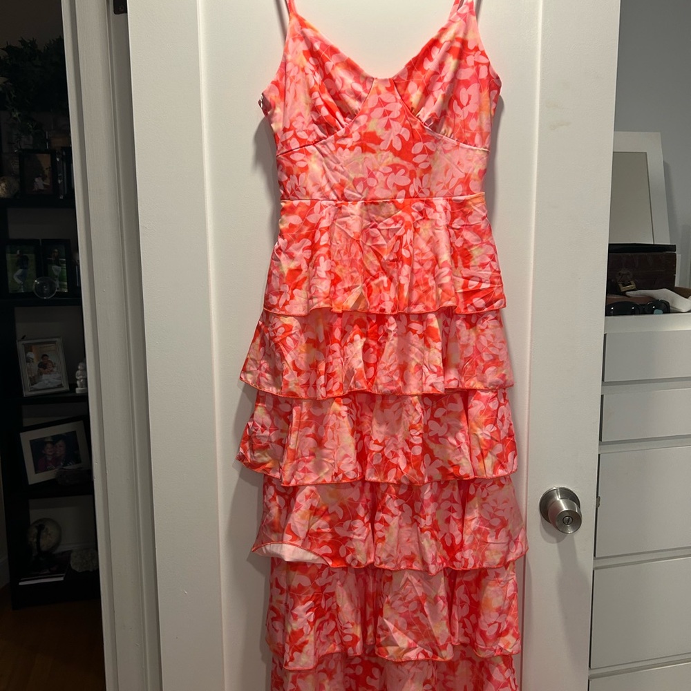 Floral Tiered Ruffle Maxi Dress - Pink Coral
